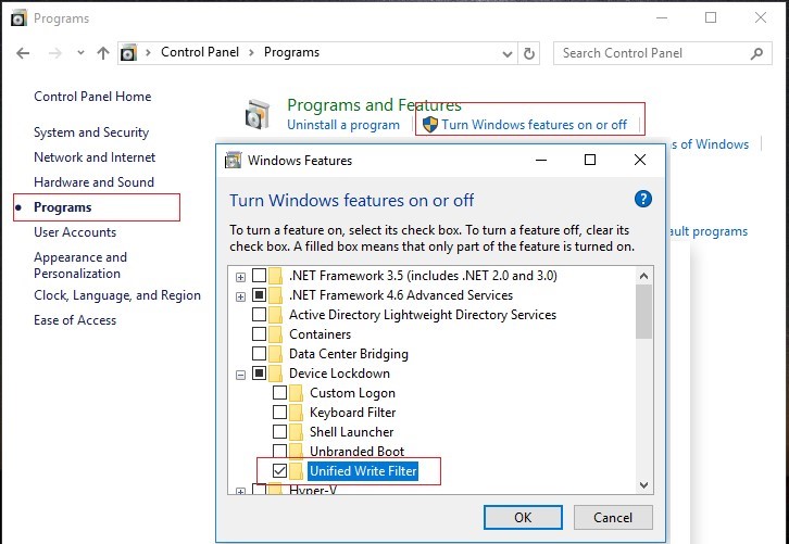 Windows10 IoT Unified Write Filter bekapcsolása Windows10 IoT Unified Write Filter bekapcsolása